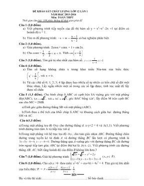 Đề khảo sát chất lượng lớp 12 lần 1 năm học 2015-2016 môn Toán THPT
